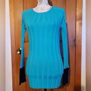 Tory Burch Sz. S Long 100% Cashmere Colorblock Teal Navy Sweater EUC